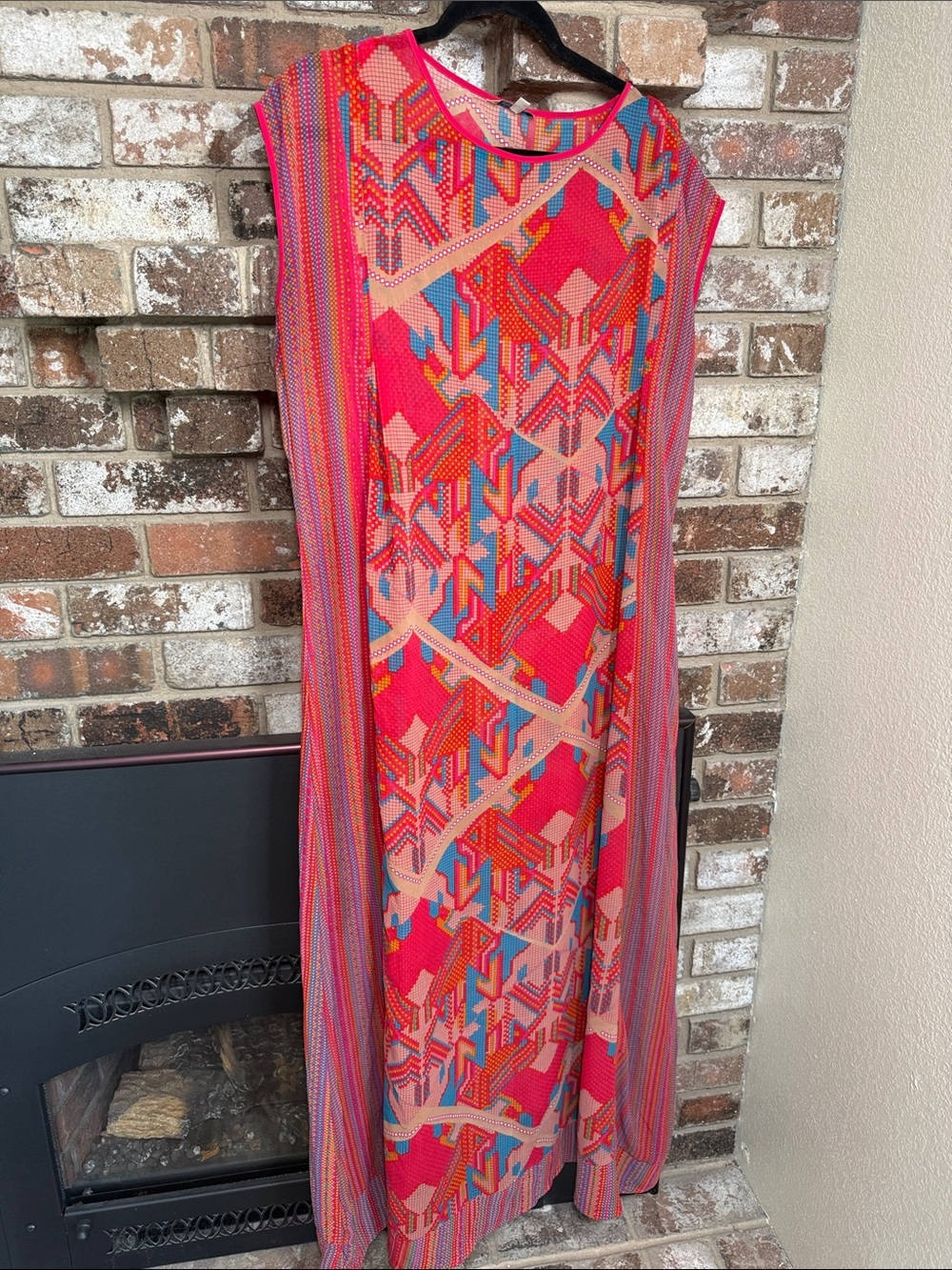Global Desi Pink Geometric Maxi Dress with Multicolor Accents